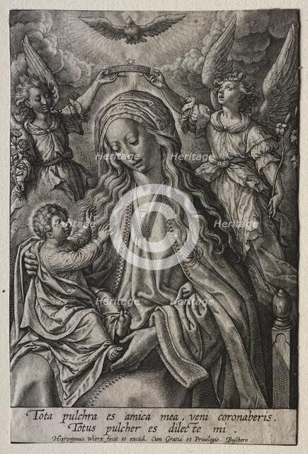 Virgin Crowned by Two Angels. Creator: Hieronymus Wierix (Flemish, 1553-1619).