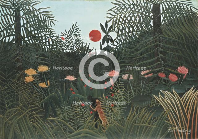 Virgin forest with sunset, 1909. Creator: Henri Rousseau.
