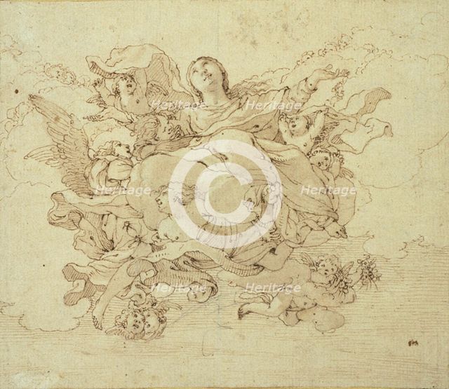 Virgin in Clouds, Supported by Angels, n.d. Creator: Unknown.