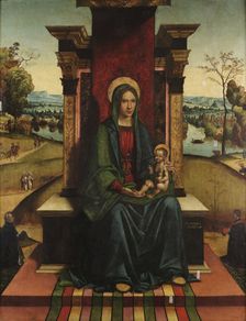 Virgin with Child enthroned with donors, 1497-1500. Creator: Panetti, Domenico (1460-1530)