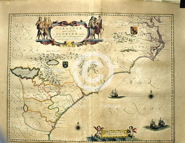 Virginia - Florida, colored engraving from the book 'Le Theatre du monde' or 'Nouvel Atlas', 1645…