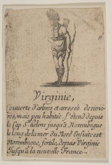 Virginia, from Game of Geography (Jeu de la Géographie), 1644. Creator: Stefano della Bella