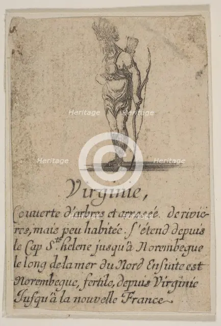 Virginia, from 'Game of Geography' (Jeu de la Géographie), 1644. Creator: Stefano della Bella.