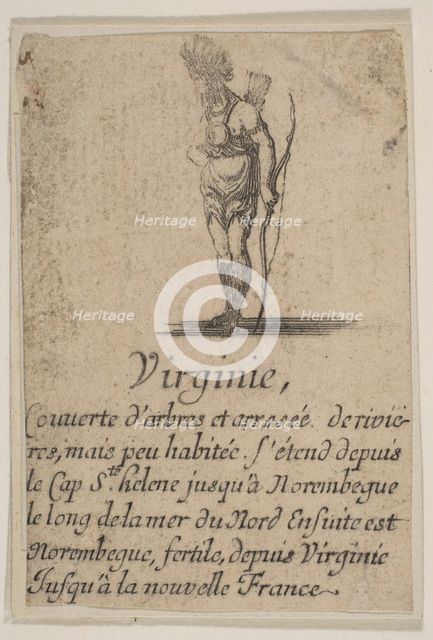 Virginia, from 'Game of Geography' (Jeu de la Géographie), 1644. Creator: Stefano della Bella.