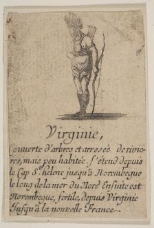 Virginia, from Game of Geography (Jeu de la Géographie), 1644. Creator: Stefano della Bella