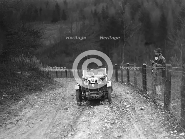 Viscount Curzon's MG M type 12/12 replica competing in the Inter-Varsity Trial, November 1931. Artist: Bill Brunell.