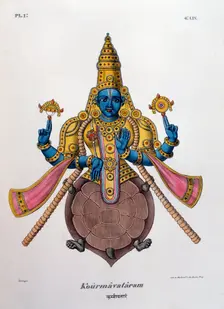 Vishnu, one of the gods of the Hindu trinity (trimurti), 1828. Artist: Anon