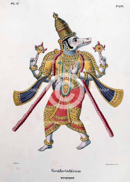 Vishnu, one of the gods of the Hindu trinity (trimurti), 1828. Artist: Anon