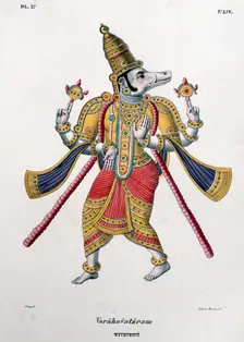 Vishnu, one of the gods of the Hindu trinity (trimurti), 1828. Artist: Anon