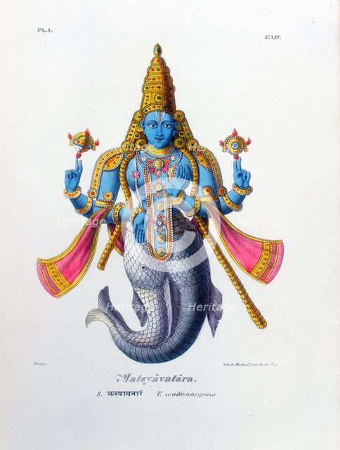 Vishnu, one of the gods of the Hindu trinity (trimurti), c19th century. Artist: A Geringer
