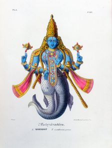 Vishnu, one of the gods of the Hindu trinity (trimurti), c19th century. Artist: A Geringer
