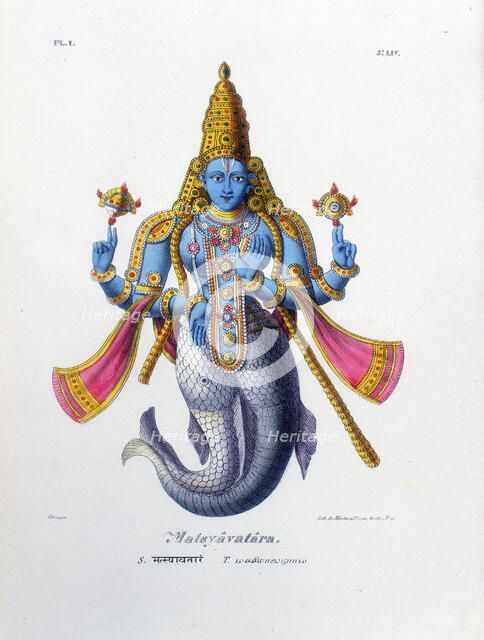Vishnu, one of the gods of the Hindu trinity (trimurti), c19th century. Artist: A Geringer