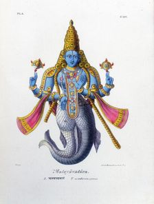 Vishnu, one of the gods of the Hindu trinity (trimurti), c19th century. Artist: A Geringer