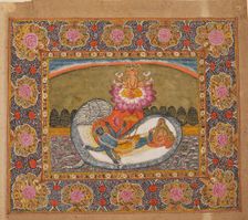 Vishnu and Lakshmi on the serpent Shesha, with Brahma on the lotus, possibly late 19th century