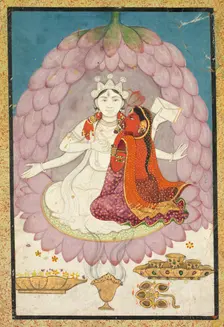 Vishnu and Lakshmi Seated on a Lotus Blossom, early 1800s. Creator: Unknown