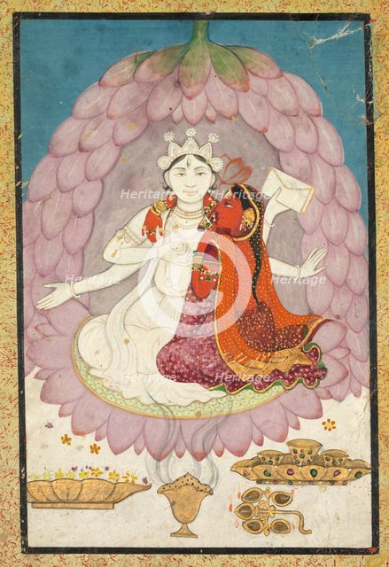 Vishnu and Lakshmi Seated on a Lotus Blossom, early 1800s. Creator: Unknown.