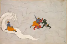 Vishnu Battles Madhu and Kaitabha, from a Markandeya Purana, c. 1760. Creator: Unknown