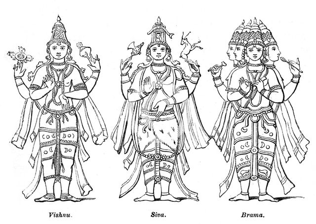Vishnu, Shiva, and Brahma, 1847. Artist: Robinson