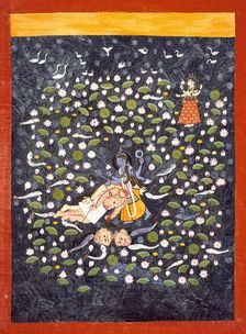 Vishnu Vanquishing the Demons Madhu and Kaitabha (recto).., c1775. Creator: Unknown