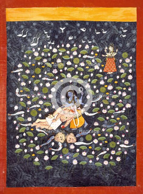 Vishnu Vanquishing the Demons Madhu and Kaitabha (recto).., c1775. Creator: Unknown.