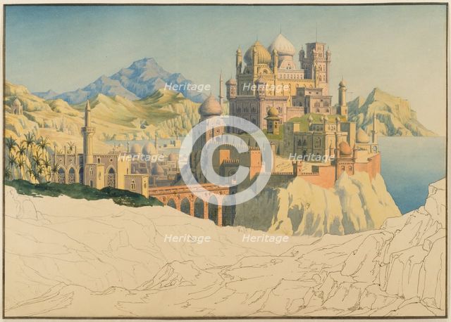 Vision of an Islamic City (étude de ville orientale imaginaire ? French), c1830-1835. Creator: Friedrich Maximilian Hessemer.