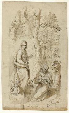 Vision of St. Francis of Assisi (recto); Saint Jerome, Vision of Saint Francis, and..., c.1618. Creator: Jacopo Palma