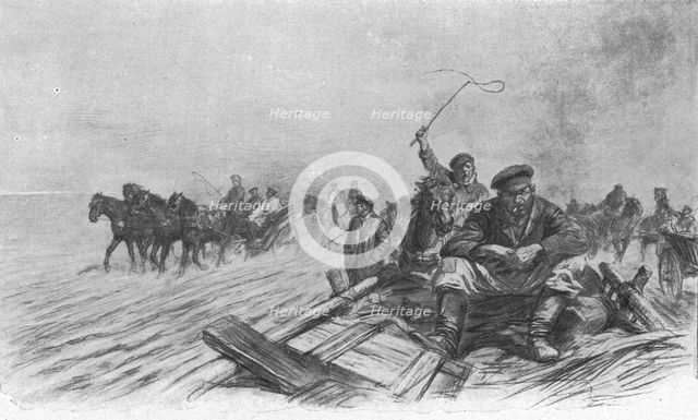 'Visions de guerre sur le front russe; …nous depassons des files de chars de paysan, charges...1915. Creator: Unknown.