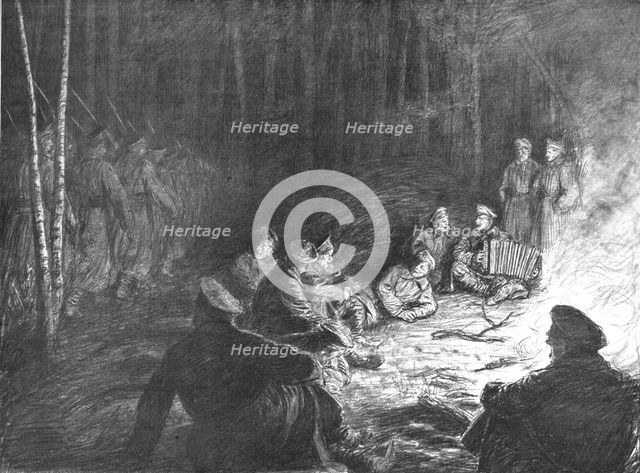 'Visions de guerre sur le front Russe; lentement, les lignes grises des reserves allant..., 1916. Creator: Unknown.