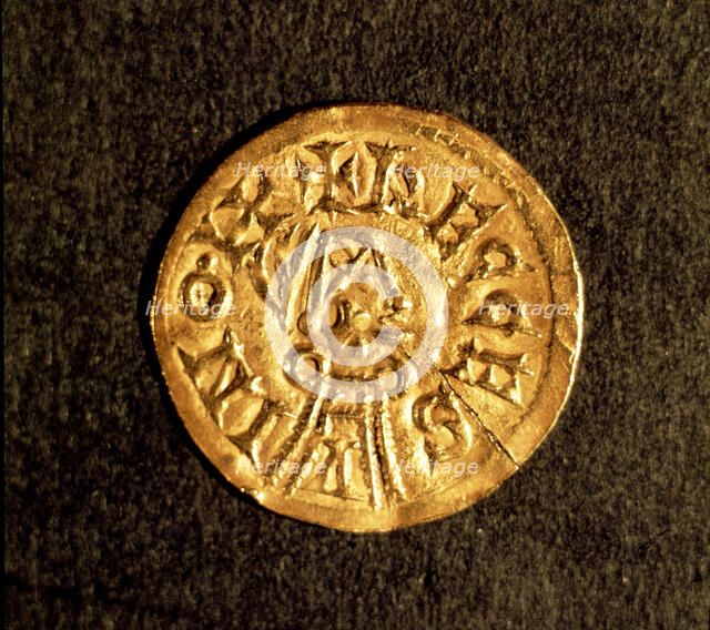 Visigothic gold coin from the period of political unification of the Iberian Peninsula.