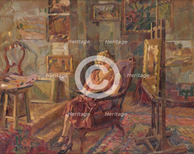 Visit in an Atelier, around 1923. Creator: Gustav Mally.