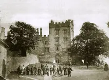 Visit of 200 Belgian volunteers to Haddon Hall, Derbyshire, 1867. Creator: Unknown