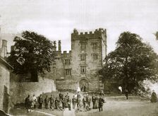Visit of 200 Belgian volunteers to Haddon Hall, Derbyshire, 1867. Creator: Unknown