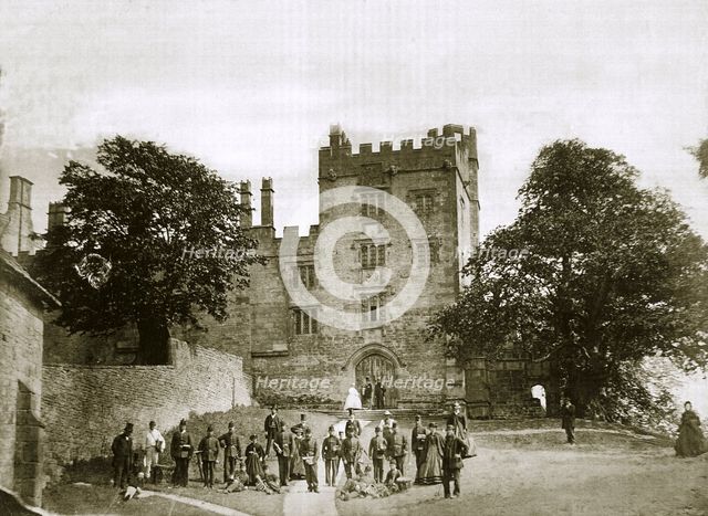 Visit of 200 Belgian volunteers to Haddon Hall, Derbyshire, 1867. Creator: Unknown.