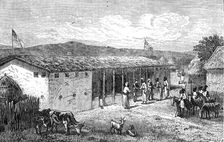 Visit of Arabs to Livingstone and Stanley at Unyanyembe, 1872. Creator: J. B. Zwicken