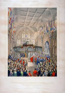 Visit of Napoleon III and the Empress Eugenie of France, Guildhall, City of London, 1855. Artist: T Turner