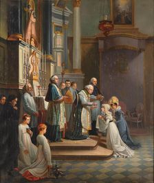 Visit of the Duchess of Berry to the Church of Notre Dame de Liesse in April 1819. Creator: Pingret, Édouard-Henri-Théophile (1788-1875)