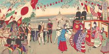Visit of the Empress to the Third National Industrial Promotional Exhibition at Ueno Park ..., 1889. Creator: Chikanobu Yoshu