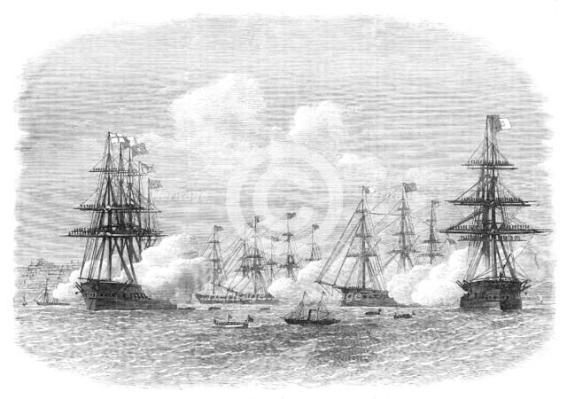 Visit of the King of Portugal to the English Channel Fleet at Lisbon, 1869. Creator: Unknown.