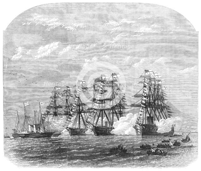 Visit of the Prince and Princess of Wales to Ireland: the iron-clad squadron,...Dublin Bay, 1868. Creator: Unknown.