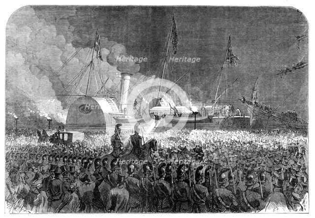 Visit of the Prince and Princess of Wales to Sweden: embarkation in the royal yacht Osborne…, 1864. Creator: Unknown.