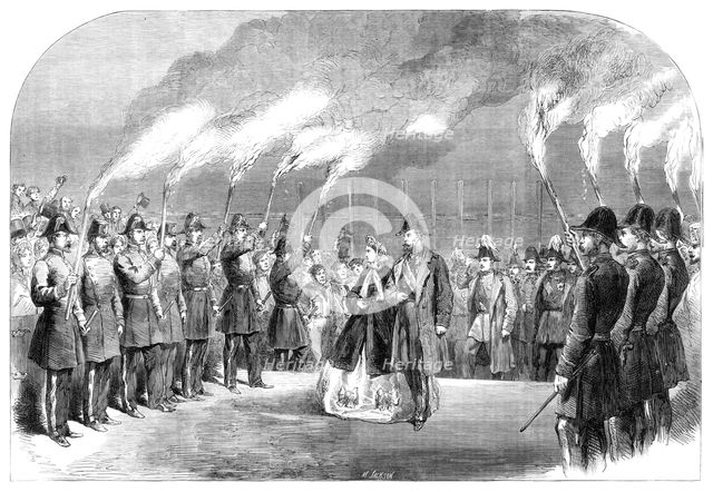 Visit of the Prince and Princess of Wales to Sweden: the landing at Stockholm…, 1864. Creator: Mason Jackson.