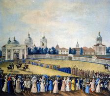 Visit of Tsar Alexander I to the Alexander Nevsky Monastery 1821. Artist: Russian Master