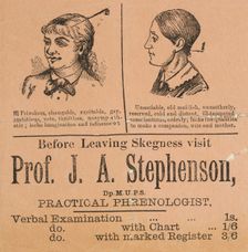 ...visit Professor J. A. Stephenson, Practical Phrenologist, late 19th century. Creator: Unknown