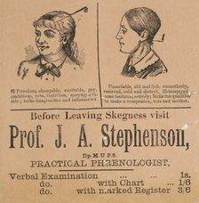 ...visit Professor J. A. Stephenson, Practical Phrenologist, late 19th century. Creator: Unknown