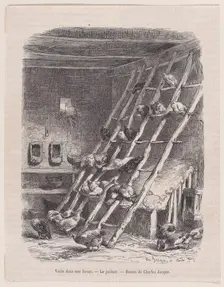 Visit to a Farm - The Roost, from "Le Magasin Pittoresque", ca. 1852. Creator: Charles Tamisier