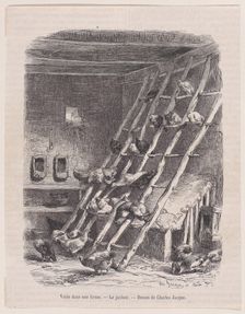 Visit to a Farm - The Roost, from "Le Magasin Pittoresque", ca. 1852. Creator: Charles Tamisier