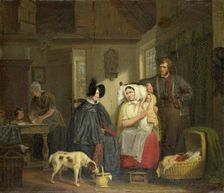 Visit to a New Mother, 1835. Creator: Moritz Calisch