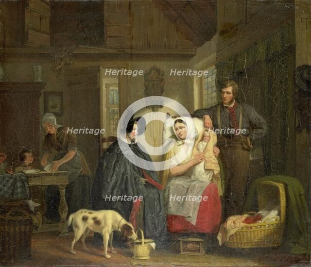 Visit to a New Mother, 1835. Creator: Moritz Calisch.