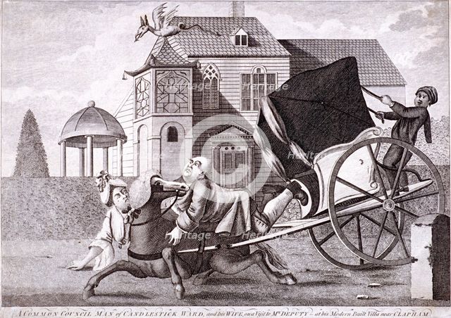 Visit to Mr Deputy - at his modern built villas near Clapham, London, c1750. Artist: Anon