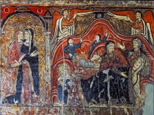 Visitation and Nativity detail of the front of the Iguácel altar. Painting on panel from the …